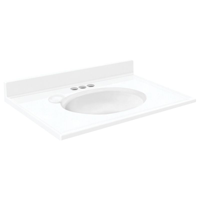 Samson 37x19" Vanity Top w/Oval Bwl & 4" Centers in Solid Wht, Sleeved