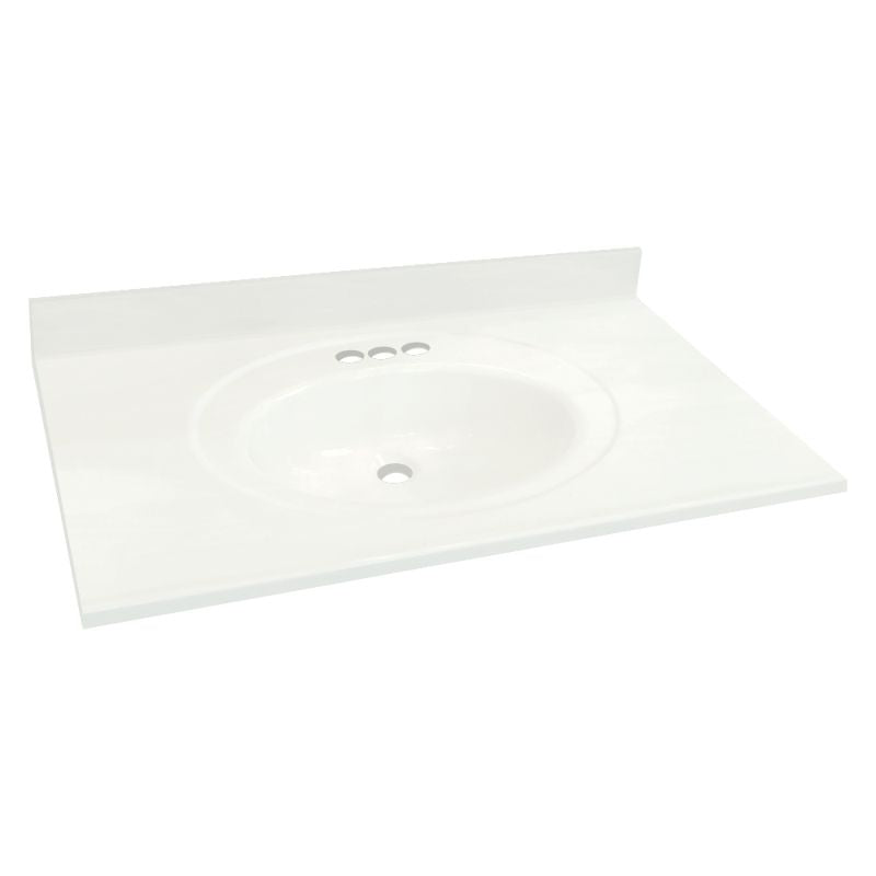 Samson 25x22" Vanity Top w/Rec Oval Bwl & 4" Centers in Solid Wht, Sleeved