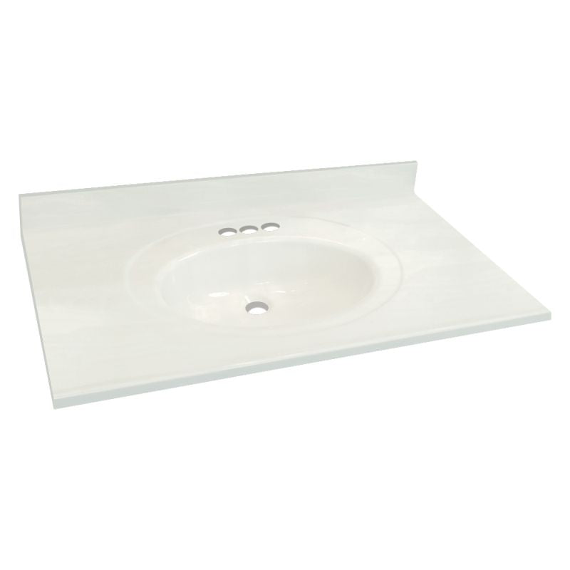 Samson 25x22" Vanity Top w/Rec Oval Bwl & 4" Centers in Wht, Sleeved