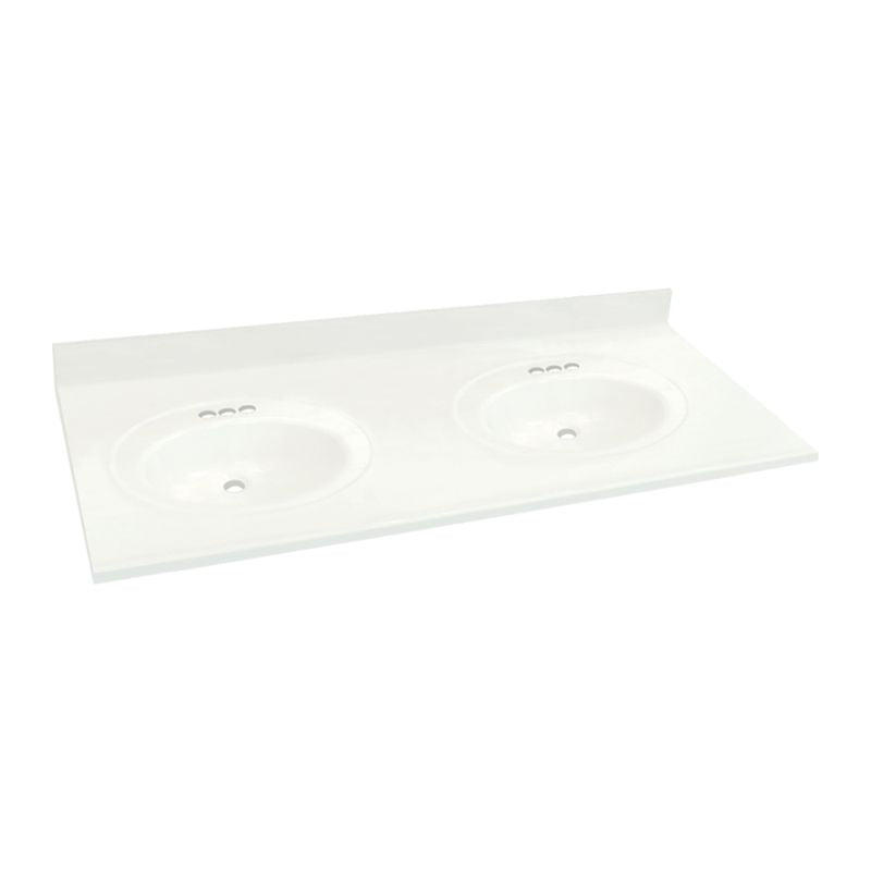 Samson 61x22" Vanity Top w/Oval Bwls & 4" Centers in Solid Wht, Sleeved