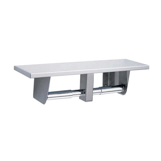 Toilet Paper Dispenser With Utility Shelf In Satin