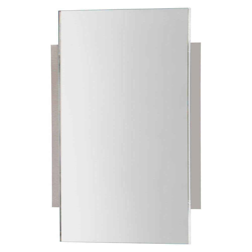 Surface Beveled Mirror Framed 18x34 Satin Nickel