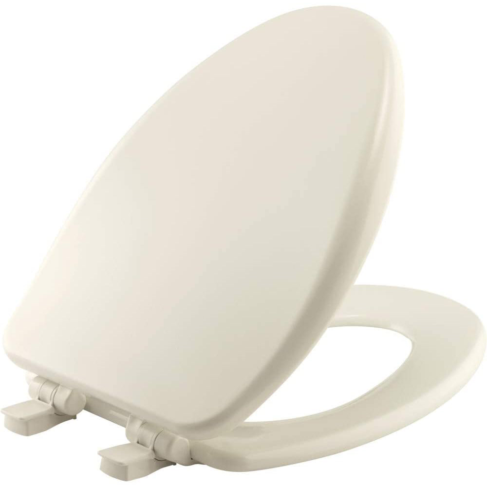 Alesio II Elongated Enameled Wood Toilet Seat in Biscuit