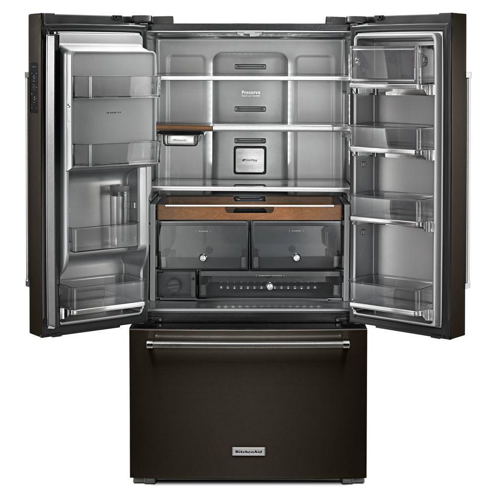 KitchenAid 23.8 cu ft 36" French Door Refrigerator in Black Stainless