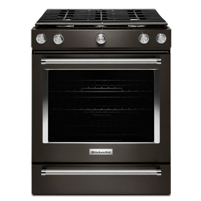 KitchenAid 30" 5 Burner Gas Convection Range in Black Stainless