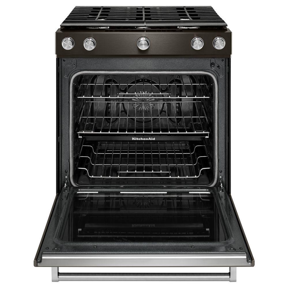 KitchenAid 30" 5 Burner Gas Convection Range in Black Stainless
