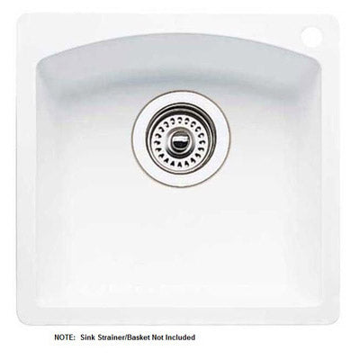 Diamond 15x15x8" Single Bowl Bar Sink in White w/2 Fct Holes