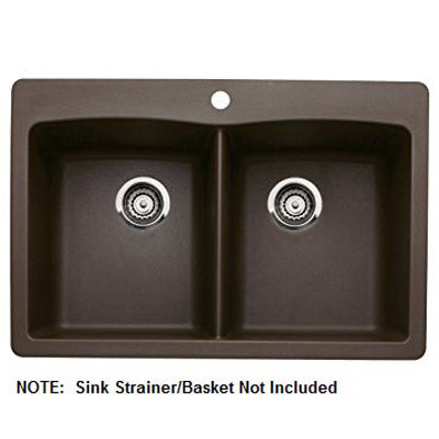 Diamond 33x22x9-1/2" Equal Dbl Sink in Café Brown w/3 Holes