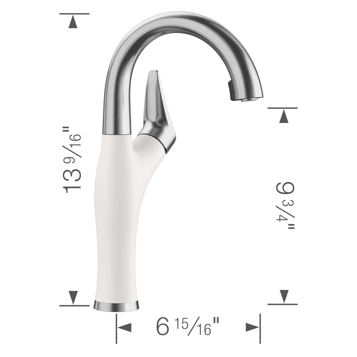 Artona Single Hole Bar Faucet in PVD Steel/White, 1.5gpm