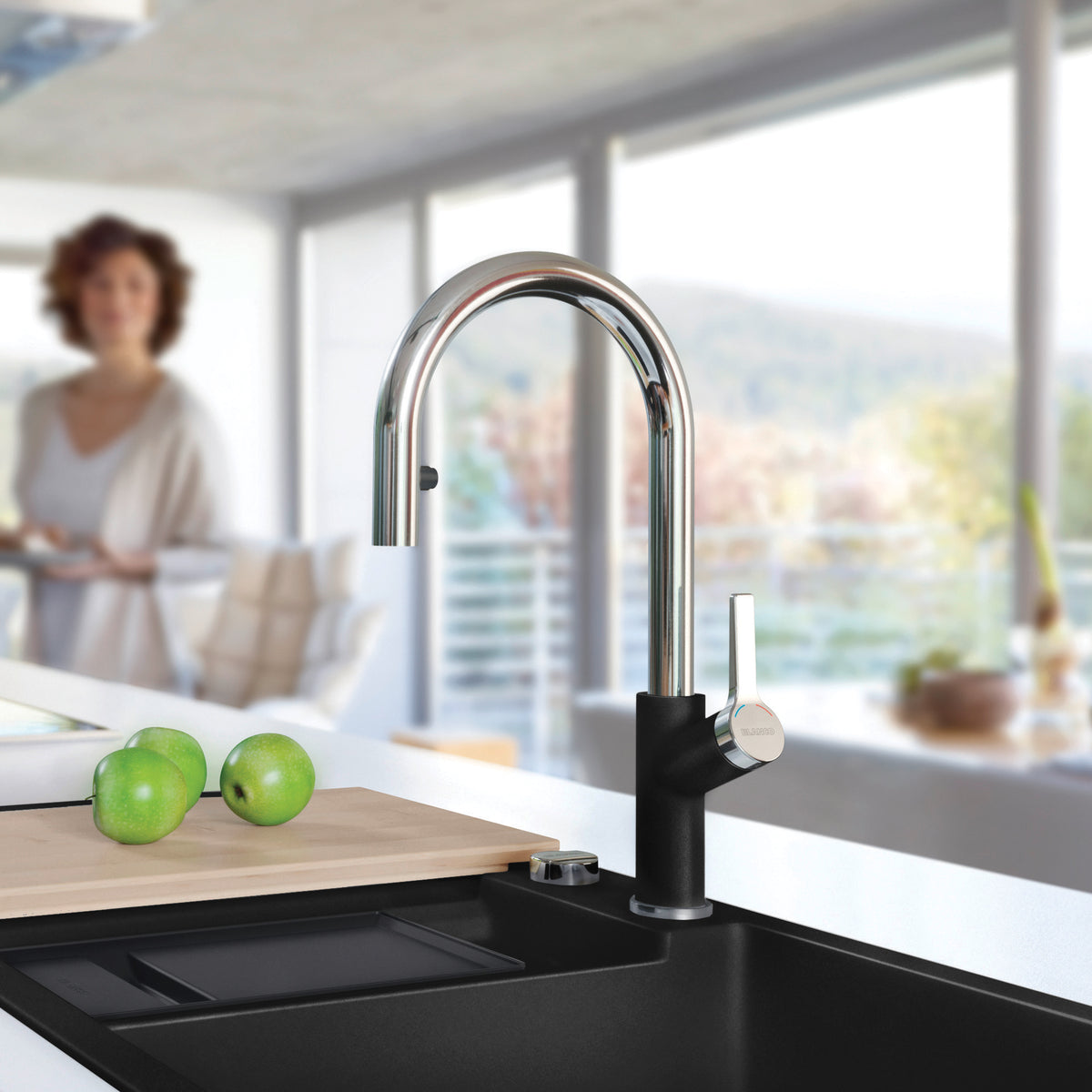 Urbena Single Hole Pull-Down Fct, Chrome/Coal Black, 1.5gpm