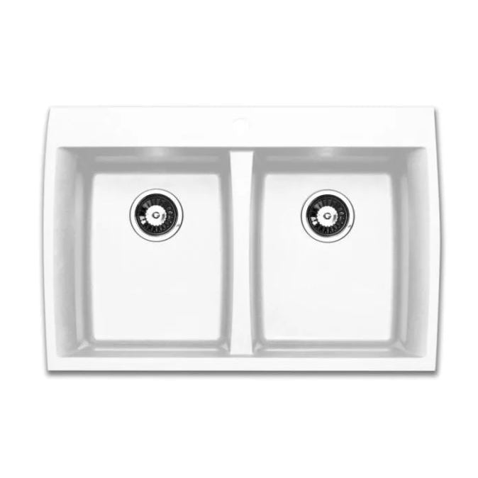 Galaxy 33x22x7-63/64" Double Bowl Kitchen Sink White 1 Hole