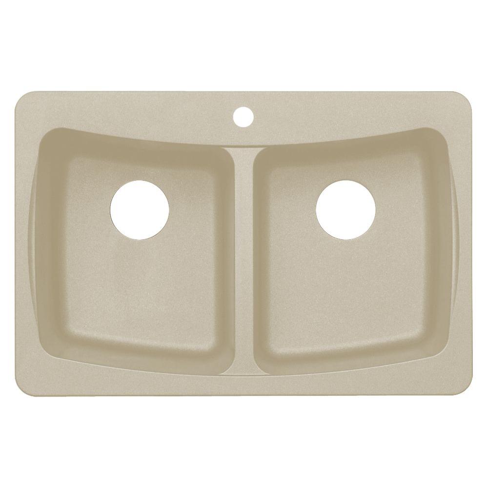 Alpha 33x22x9-1/16" Double Bowl Kitchen Sink Beige w/3 Holes