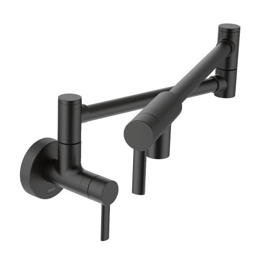 Modern 2-Handle Wall Mount Pot Filler in Matte Black