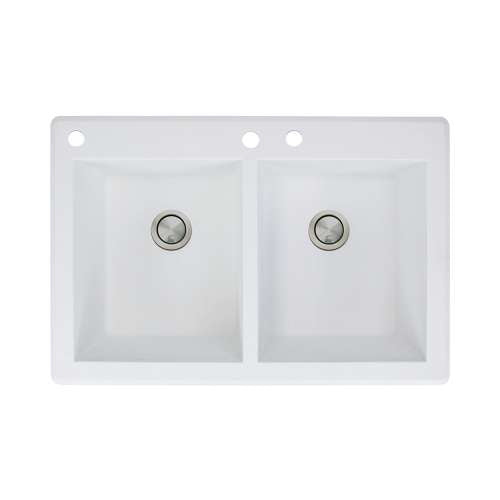 Radius 33x22x9-1/2" Equal Double Bowl Sink in White 3HL