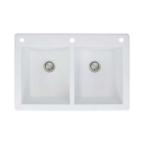 Radius 33x22x9-1/2" Equal Double Bowl Sink in White 3HL