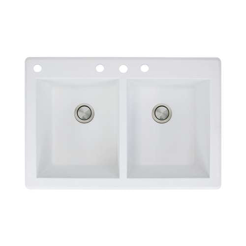 Radius 33x22x9-1/2" Equal Double Bowl Sink in White 4HL