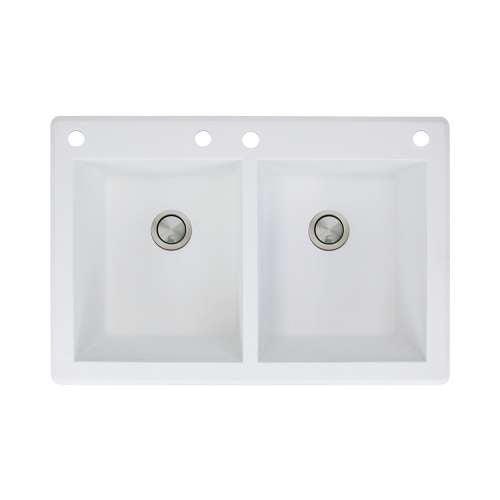 Radius 33x22x9-1/2" Equal Double Bowl Sink in White 4HL