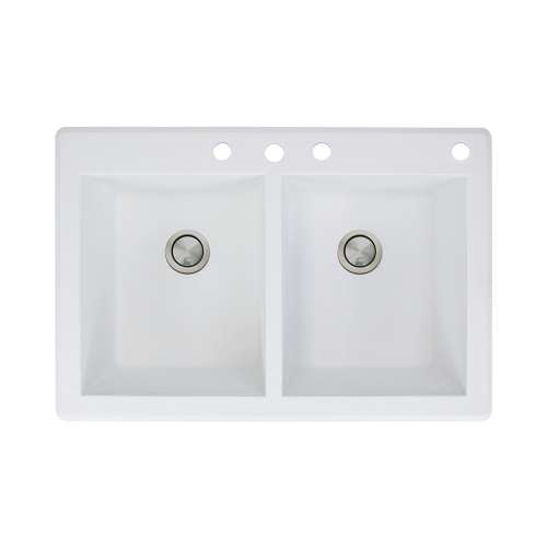 Radius 33x22x9-1/2" Equal Double Bowl Sink in White 4HL