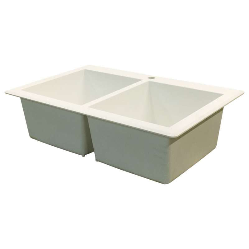 Radius 33x22x9-1/2" Equal Double Bowl Sink in White 4HL