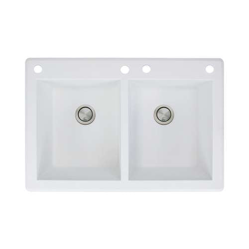 Radius 33x22x9-1/2" Equal Double Bowl Sink in White 4HL
