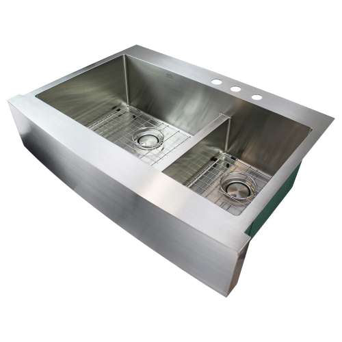 Diamond 35-3/4x25-1/8x10" SS 60/40 Double Bowl Sink Kit 3HL
