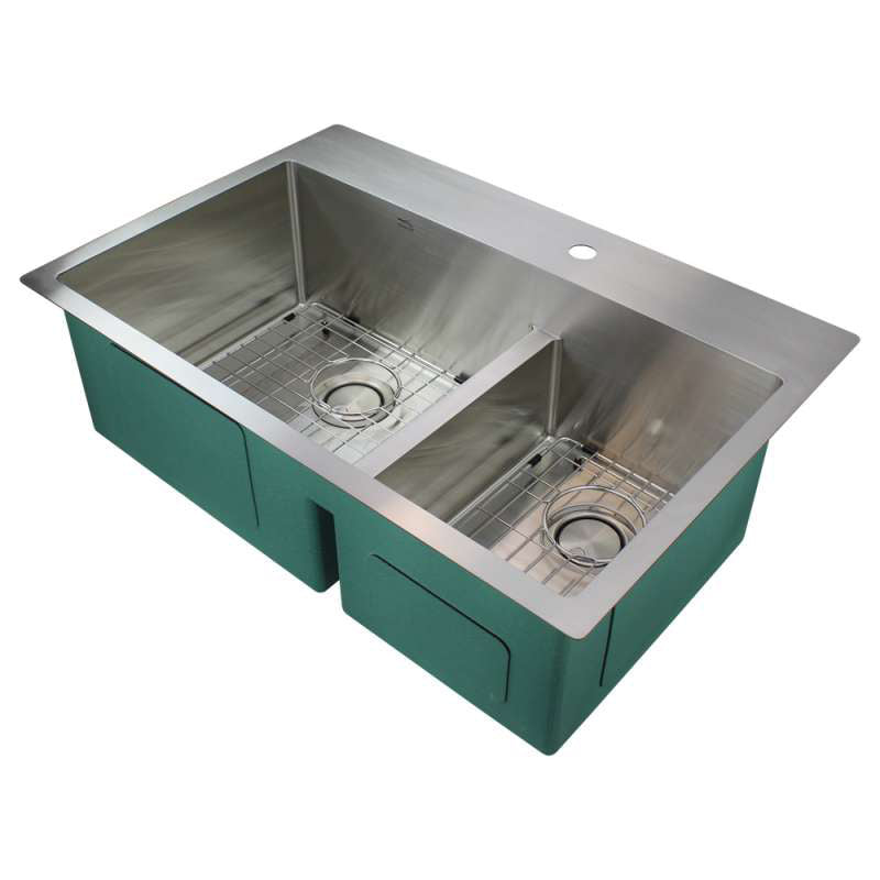 Diamond 33x22x10" SS 60/40 Double Bowl Sink Kit w/1 Hole