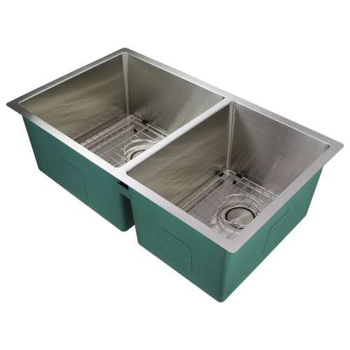 Diamond 31-1/2x18-1/2x10" 16GA SS 60/40 Double Bowl Sink Kit