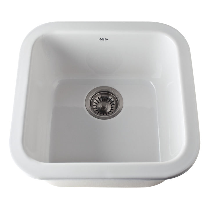 Allia 17-7/8x17-1/2x9" Fireclay Singe Bowl Bar Sink in White