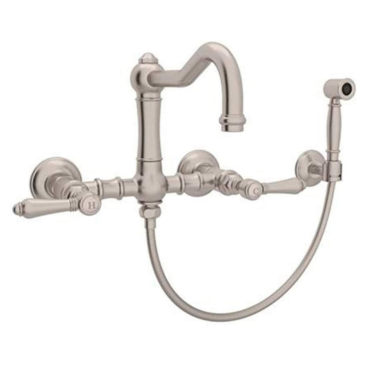 Country Bridge Faucet w/Spray & Lever Handles in Satin Nickel
