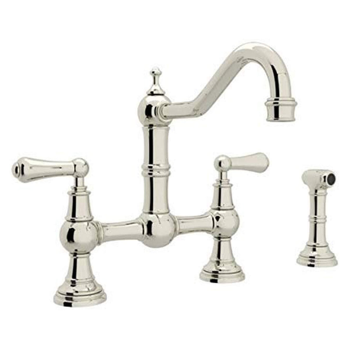 Edwardian Bridge Kitchen Faucet w/Sidespray in Polished Nickel