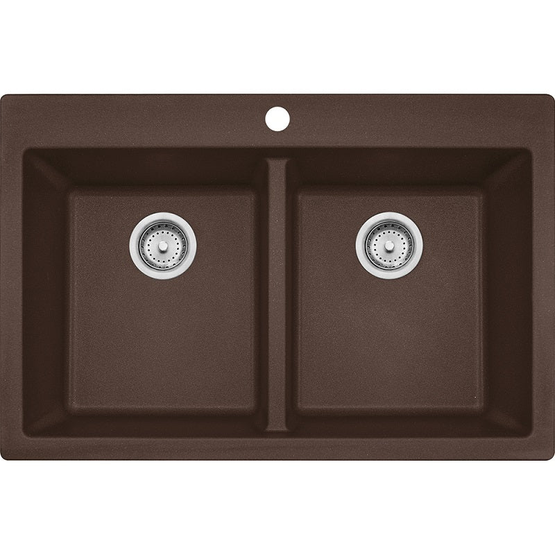 Primo 33x22x9" Granite Double Bowl Sink in Mocha w/1 Hole