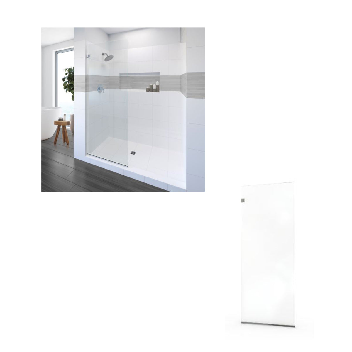 Geolux 30x76" Fixed Shower Screen in Nickel & Clear