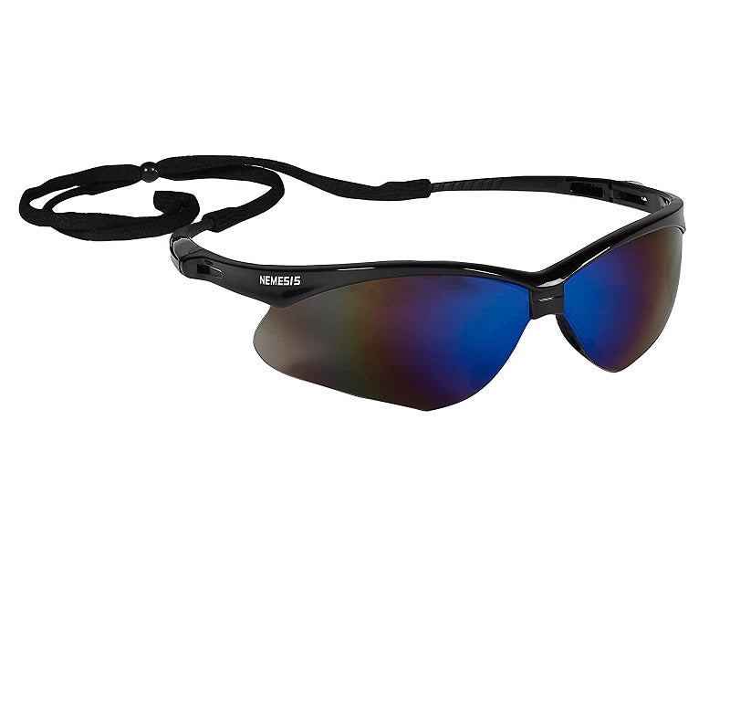 Nemesis Safety Glasses Blue Mirror Lens Black Frame
