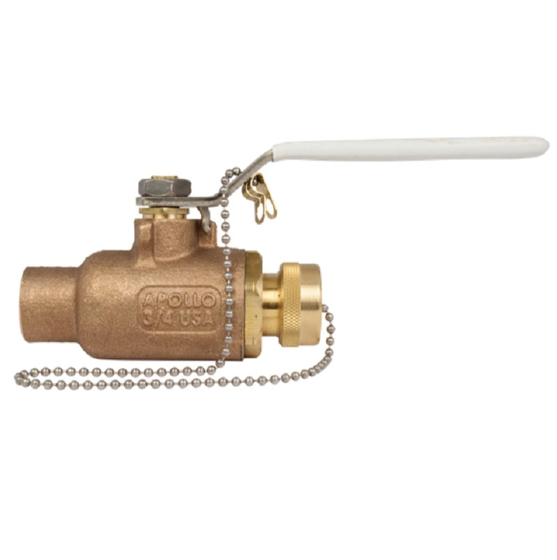 Ball Valve 3/4" Bronze Solder 2-Piece Standard Port Lead Free Hose Thread with Cap & Chain  Max Pressure 600 PSI CWP