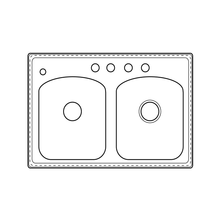 Culinaire 33x22x8-1/4" Stainless Steel Kitchen Sink 4 Holes