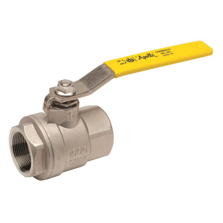 Ball Valve 1/2" 316 Stainless Steel Threaded 2-Piece Full Port with Stainless Steel Latch-Lock Lever & Nut  Max Pressure 1000 PSIG CWP non-shock,150 PSIG Saturated Steam