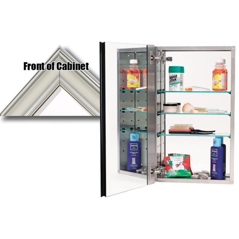 Series 3000 Mirror Rectangle Beveled Glass Cabinet 15x25x5 w/Stainless Steel Cabinet Body & Satin Nickel Frame