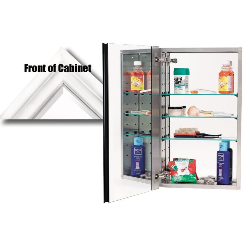 Series 3000 Mirror Rectangle Beveled Glass Cabinet 15x25x5 w/Stainless Steel Cabinet Body & White Frame
