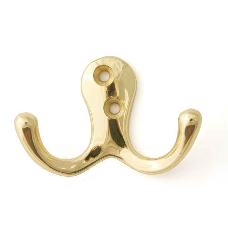 Double Robe Hook in Polished Brass