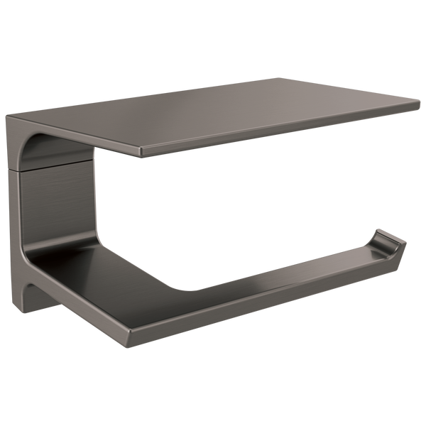 Pivotal Toilet Paper Holder w/Shelf in Black Stainless