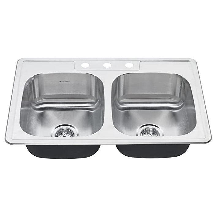 Colony 33x22x6" Stainless Steel Double Bowl Sink w/3 Holes & Waste Fittings