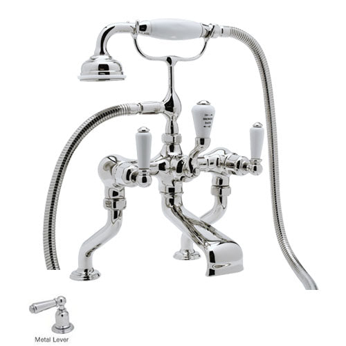 Perrin & Rowe Edwardian Deck Mounted Tub Faucet Plus Hand Shower In Polished Chrome