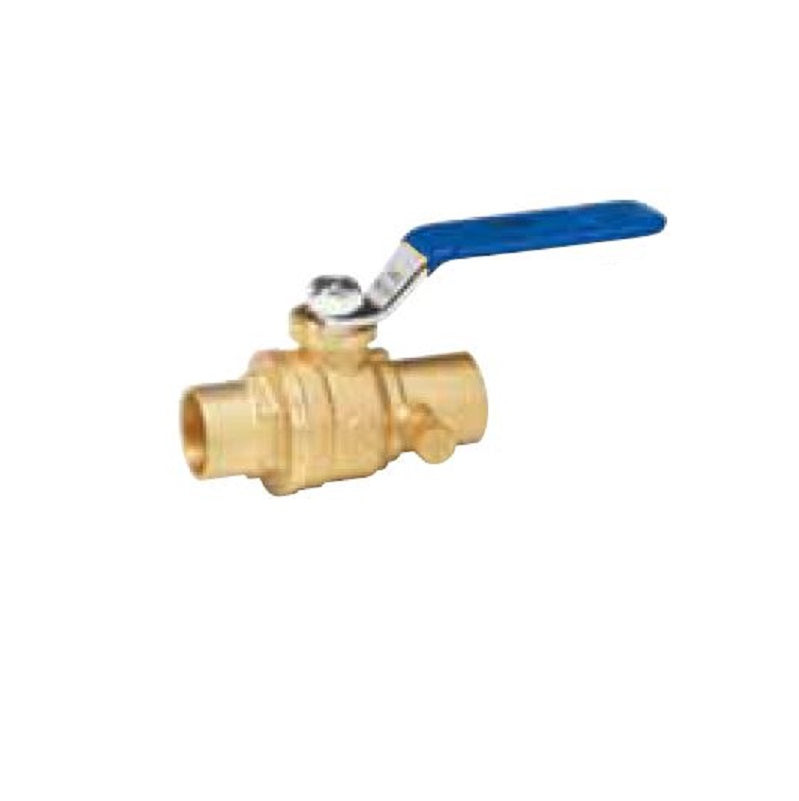 Ball Valve 1/2" Brass  CXC Full Port No-Lead with Drain 1/4-Turn Max Pressure 500 PSI WOG non-shock,150 PSI WSP