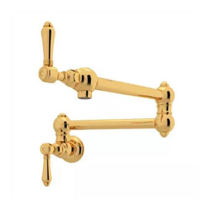Country Swing Arm Pot Filler in Inca Brass w/Metal Levers