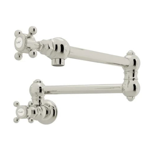 Italian Country Wall Mount Pot Filler in Polished Nickel w/Cross Levers
