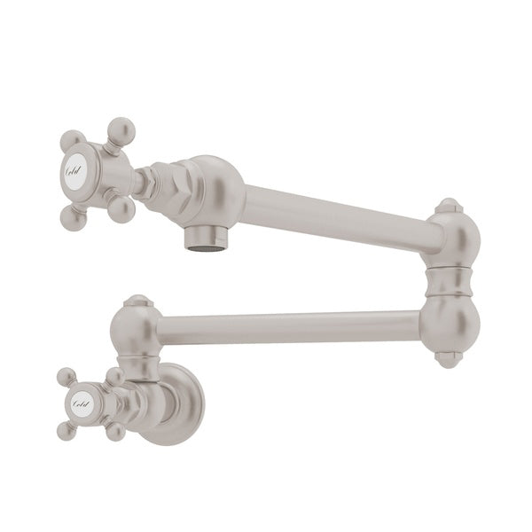 Italian Country Wall Mount Pot Filler in Satin Nickel w/Cross Levers