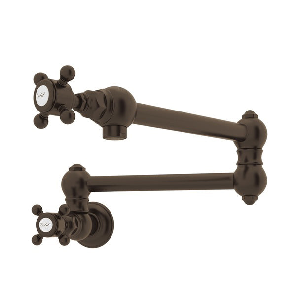 Italian Country Wall Mount Pot Filler in Tuscan Brass w/Cross Levers
