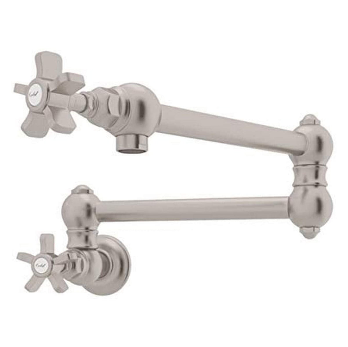Italian Country Wall Mount Pot Filler in Satin Nickel w/5 Spoke Levers