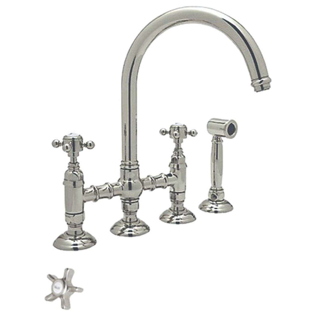 San Julio Deck Mount Bridge Kitchen Faucet in Satin Nickel