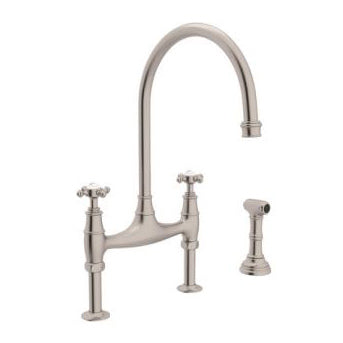 Perrin & Rowe Bridge Faucet w/Side Spray in Satin Nickel